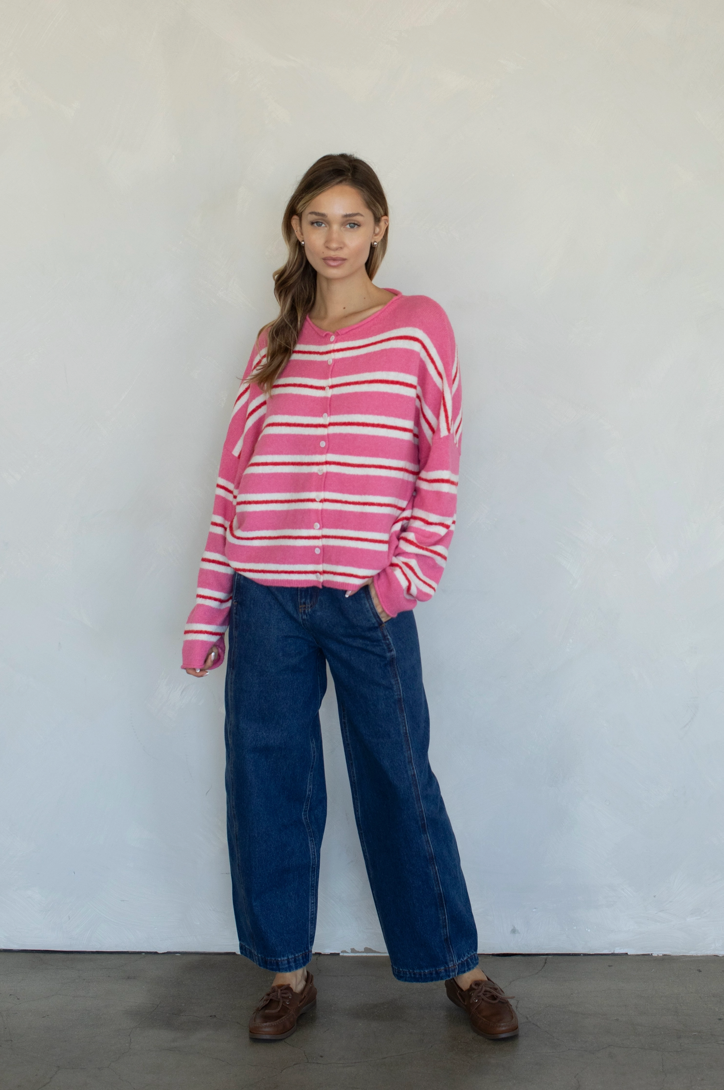mila varsity stripe cardigan